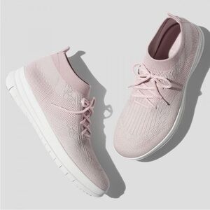 FitFlop Uberknit Slip On High Top Sneakers Blush Pink/White Size 8.5